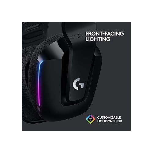  Logitech G733 Lightspeed Wireless Gaming Headset with Suspension Headband, Lightsync RGB, Blue VO!CE mic technology and PRO-G audio drivers - Black