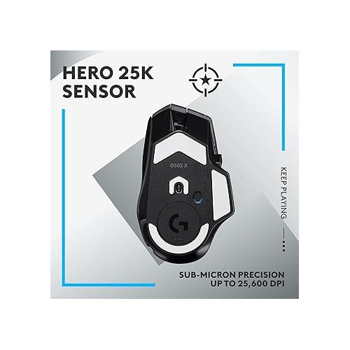  Logitech G502 X Lightspeed Wireless Gaming Mouse - LIGHTFORCE hybrid optical-mechanical switches, HERO 25K gaming sensor, compatible with PC - macOS/Windows - Black