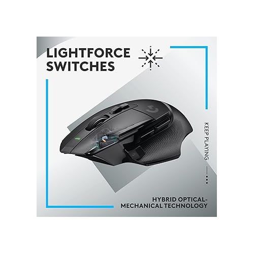  Logitech G502 X Lightspeed Wireless Gaming Mouse - LIGHTFORCE hybrid optical-mechanical switches, HERO 25K gaming sensor, compatible with PC - macOS/Windows - Black