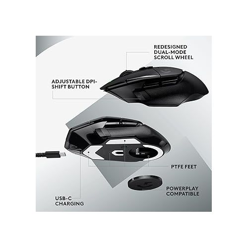  Logitech G502 X Lightspeed Wireless Gaming Mouse - LIGHTFORCE hybrid optical-mechanical switches, HERO 25K gaming sensor, compatible with PC - macOS/Windows - Black