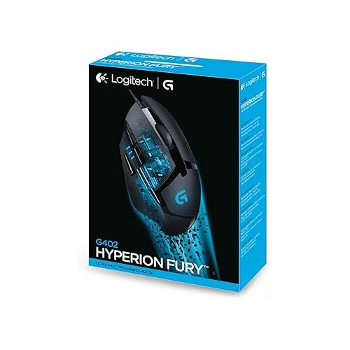  Logitech G402 Hyperion Fury Wired Gaming Mouse, 4,000 DPI, Lightweight, 8 Programmable Buttons, DPI Switch Button, Compatible with PC/Mac - Black