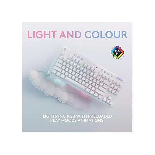  Logitech G715 Wireless Mechanical Gaming Keyboard with LIGHTSYNC RGB, LIGHTSPEED, Tactile Switches (GX Brown), and Keyboard Palm Rest, PC/Mac Compatible - White Mist