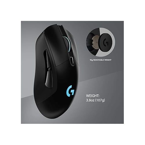  Logitech G703 Lightspeed Wireless Gaming Mouse W/Hero 25K Sensor, PowerPlay Compatible, Lightsync RGB, Lightweight 95G+10G Optional, 100-25, 600 DPI, Rubber Side Grips - Black