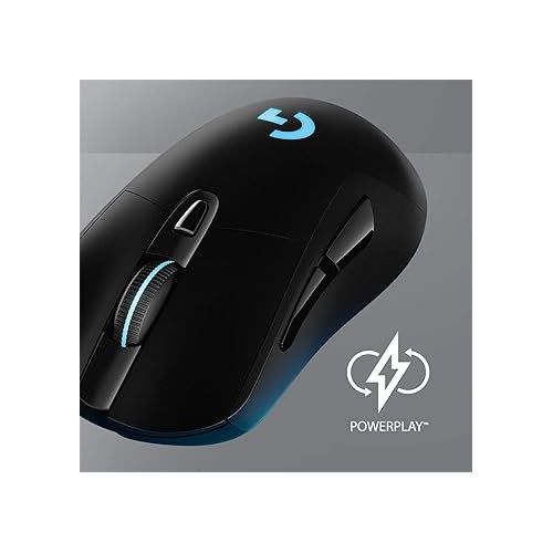  Logitech G703 Lightspeed Wireless Gaming Mouse W/Hero 25K Sensor, PowerPlay Compatible, Lightsync RGB, Lightweight 95G+10G Optional, 100-25, 600 DPI, Rubber Side Grips - Black