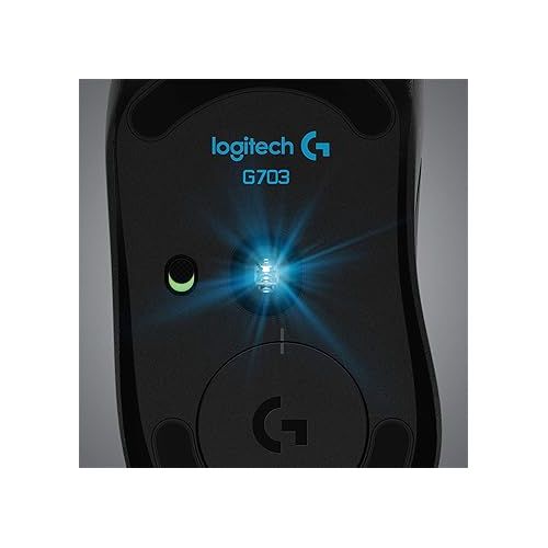  Logitech G703 Lightspeed Wireless Gaming Mouse W/Hero 25K Sensor, PowerPlay Compatible, Lightsync RGB, Lightweight 95G+10G Optional, 100-25, 600 DPI, Rubber Side Grips - Black