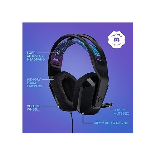  Logitech G335 Wired Gaming Headset, with Flip to Mute Microphone, 3.5mm Audio Jack, Memory Foam Earpads, Lightweight, Compatible with PC, PlayStation, Xbox, Nintendo Switch - Black