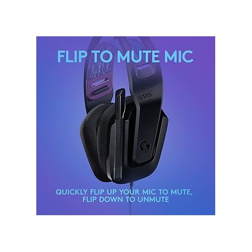  Logitech G335 Wired Gaming Headset, with Flip to Mute Microphone, 3.5mm Audio Jack, Memory Foam Earpads, Lightweight, Compatible with PC, PlayStation, Xbox, Nintendo Switch - Black