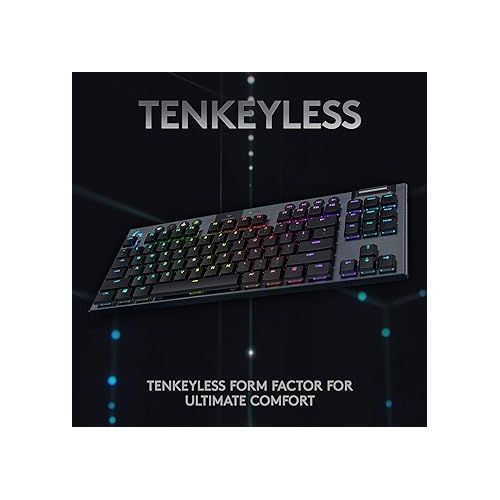  Logitech G915 TKL Tenkeyless Lightspeed RGB Mechanical Gaming Keyboard, Low Profile Switch Options, LIGHTSYNC RGB, Advanced Wireless and Bluetooth Support - Tactile (Renewed)