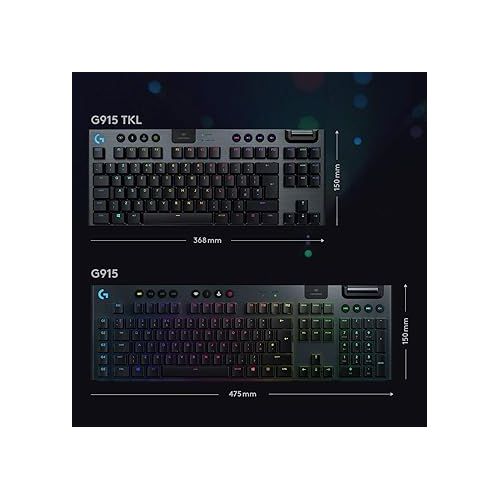  Logitech G915 TKL Tenkeyless Lightspeed RGB Mechanical Gaming Keyboard, Low Profile Switch Options, LIGHTSYNC RGB, Advanced Wireless and Bluetooth Support - Tactile (Renewed)