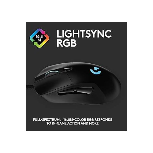  Logitech G403 Hero 25K Gaming Mouse, Lightsync RGB, Lightweight 87G+10G optional, Braided Cable, 25, 600 DPI, Rubber Side Grips, Black