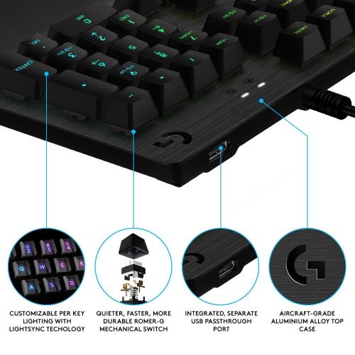  Logitech G513 RGB Backlit Mechanical Gaming Keyboard with Romer-G Linear Keyswitches (Carbon)