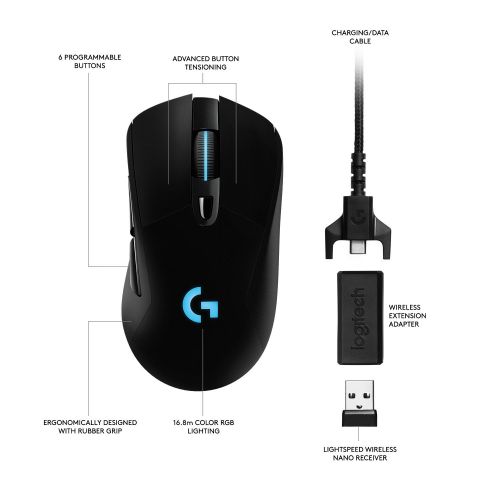  Logitech G703 Lightspeed Gaming Mouse with POWERPLAY Wireless Charging Compatibility