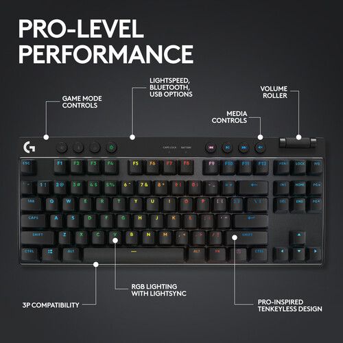  Logitech G PRO X TKL LIGHTSPEED Wireless RGB Gaming Keyboard (Black, Linear)