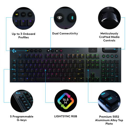  Logitech G G915 LIGHTSPEED Wireless RGB Mechanical Gaming Keyboard (Carbon, GL Linear)