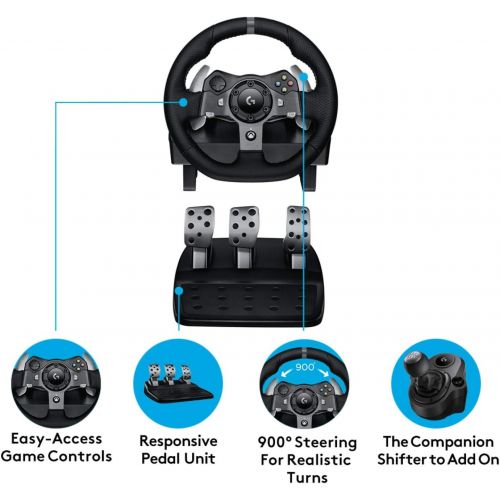  Logitech G920 Driving Force Racing Wheel and Floor Pedals, Real Force Feedback, Stainless Steel Paddle Shifters, Leather Steering Wheel Cover for Xbox Series XS, Xbox One, PC, Mac