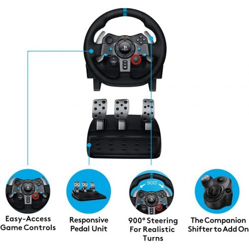  Logitech G29 Driving Force Racing Wheel and Floor Pedals, Real Force Feedback, Stainless Steel Paddle Shifters, Leather Steering Wheel Cover, Adjustable Floor Pedals, EU-Plug, PS4/