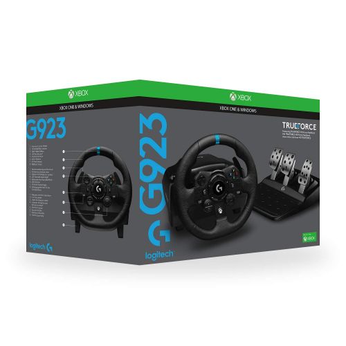 삼성 Logitech G923 Racing Wheel and Pedals for Xbox XS, Xbox One and PC featuring TRUEFORCE up to 1000 Hz Force Feedback, Responsive Pedal, Dual Clutch Launch Control, and Genuine Leath