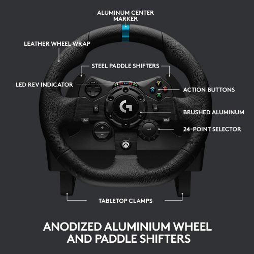삼성 Logitech G923 Racing Wheel and Pedals for Xbox XS, Xbox One and PC featuring TRUEFORCE up to 1000 Hz Force Feedback, Responsive Pedal, Dual Clutch Launch Control, and Genuine Leath