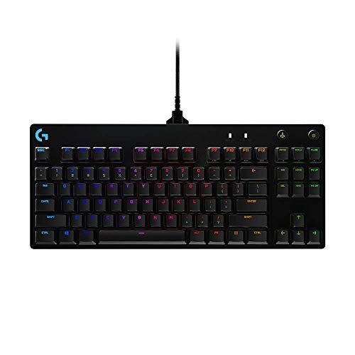  Logitech G PRO Mechanical Gaming Keyboard, Ultra Portable Tenkeyless Design, Detachable Micro USB Cable, 16.8 Million Color LIGHTSYNC RGB backlit keys