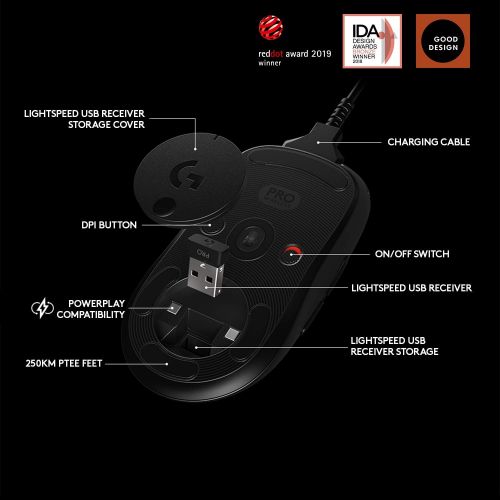 로지텍 Logitech G PRO Wireless Gaming Mouse, Hero 16K Sensor, 16,000 DPI, RGB, Ultra Lightweight, 4 to 8 Programmable Buttons, Long Battery Life, On-Board Memory, Built for Esport, PC / M