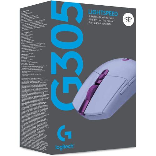  Logitech G305 LIGHTSPEED Wireless Gaming Mouse, Hero 12K Sensor, 12,000 DPI, Lightweight, 6 Programmable Buttons, 250h Battery Life, On-Board Memory, PC/Mac - Lilac