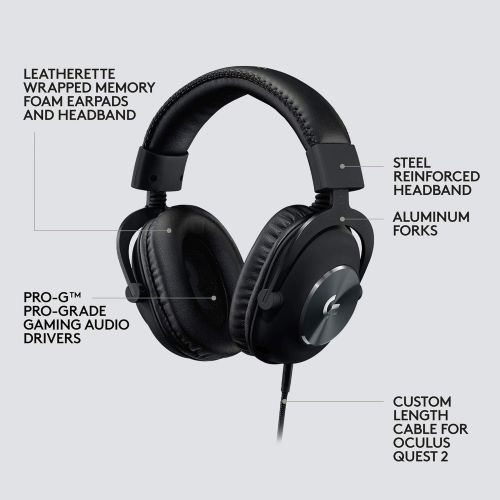  Logitech G PRO Gaming Headset for Oculus Quest 2 - Oculus Ready - Custom-length Cable - PRO-G Precision Gaming Audio Driver - Steel and Aluminum Build - Low-Latency 3.5 mm Aux Conn