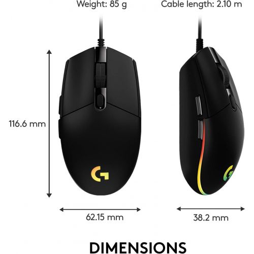  Logitech G203 Wired Gaming Mouse, 8,000 DPI, Rainbow Optical Effect LIGHTSYNC RGB, 6 Programmable Buttons, On-Board Memory, Screen Mapping, PC/Mac Computer and Laptop Compatible -