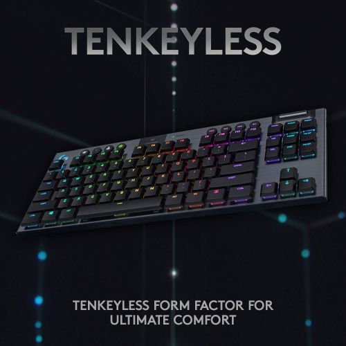  Logitech G915 TKL Tenkeyless Lightspeed Wireless RGB Mechanical Gaming Keyboard, Low Profile Switch Options, LIGHTSYNC RGB, Advanced Wireless and Bluetooth Support - Linear, Black