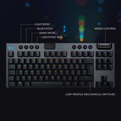  Logitech G915 TKL Tenkeyless Lightspeed Wireless RGB Mechanical Gaming Keyboard, Low Profile Switch Options, LIGHTSYNC RGB, Advanced Wireless and Bluetooth Support - Linear, Black