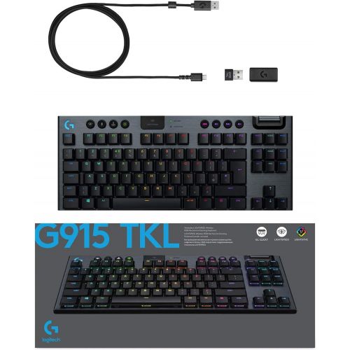  Logitech G915 TKL Tenkeyless Lightspeed Wireless RGB Mechanical Gaming Keyboard, Low Profile Switch Options, LIGHTSYNC RGB, Advanced Wireless and Bluetooth Support - Linear, Black