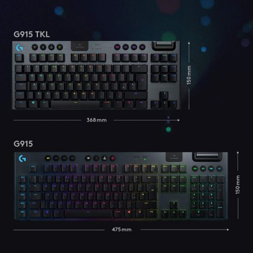  Logitech G915 TKL Tenkeyless Lightspeed Wireless RGB Mechanical Gaming Keyboard, Low Profile Switch Options, LIGHTSYNC RGB, Advanced Wireless and Bluetooth Support - Linear, Black