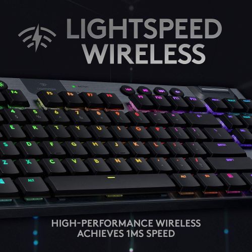  Logitech G915 TKL Tenkeyless Lightspeed Wireless RGB Mechanical Gaming Keyboard, Low Profile Switch Options, LIGHTSYNC RGB, Advanced Wireless and Bluetooth Support - Linear, Black