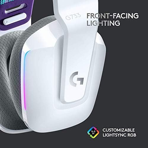  Logitech G733 Lightspeed Wireless Gaming Headset with Suspension Headband, LIGHTSYNC RGB, Blue VO!CE mic Technology and PRO-G Audio Drivers - White