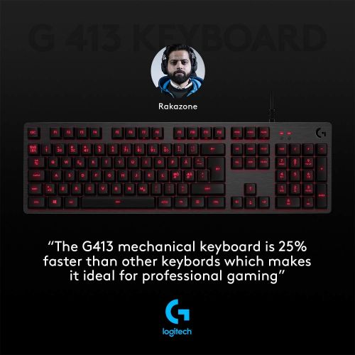  [아마존베스트]Logitech G413 Backlit Mechanical Gaming Keyboard with USB Passthrough  Carbon