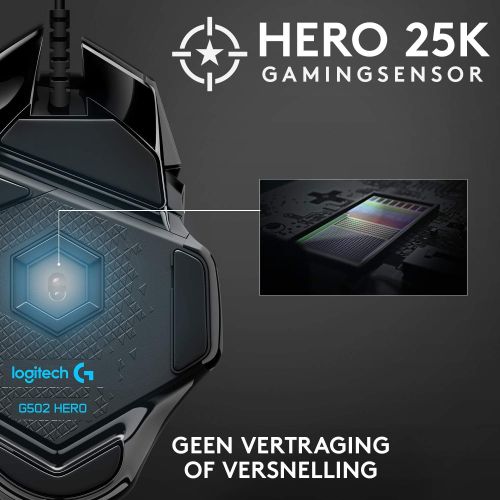 로지텍 [아마존베스트]Logitech G502 Hero High Performance Wired Gaming Mouse, Hero 16K Sensor, 16,000 DPI, RGB, Adjustable Weights, 11 Programmable Buttons, On-Board Memory, PC/Mac - Black