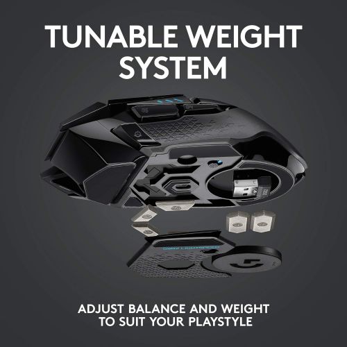  [아마존베스트]Logitech G502 Lightspeed Wireless Gaming Mouse with HERO 25K Sensor, PowerPlay Compatible, Tunable Weights and Lightsync RGB - Black