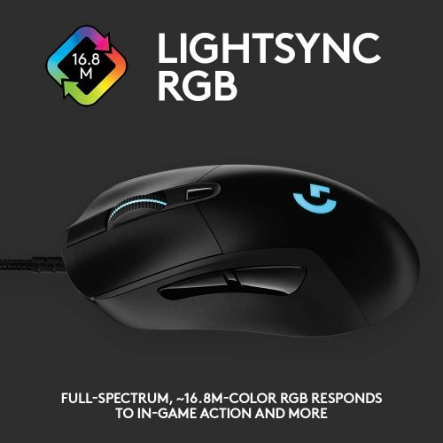  [아마존베스트]Logitech G403 Hero 25K Gaming Mouse, Lightsync RGB, Lightweight 87G+10G Optional, Braided Cable, 25, 600 DPI, Rubber Side Grips