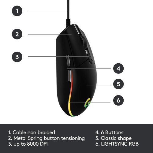  [아마존베스트]Logitech G203 LIGHTSYNC Wired Gaming Mouse - Black