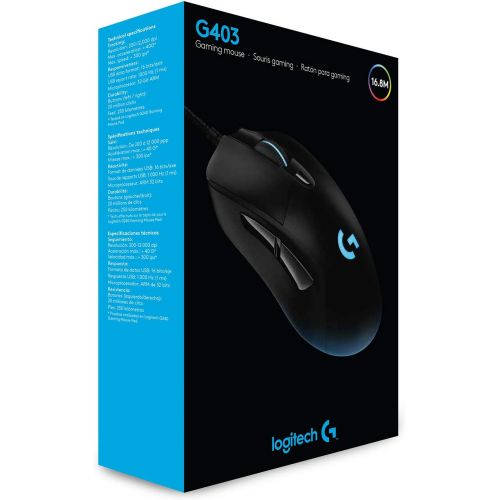  [아마존베스트]Logitech G 403 HERO Gaming Mouse with HERO 25K DPI Sensor, LIGHTSYNC RGB, Light Weight 87g and Optional 10g Weight, Braided Cable, PC/Mac, Black