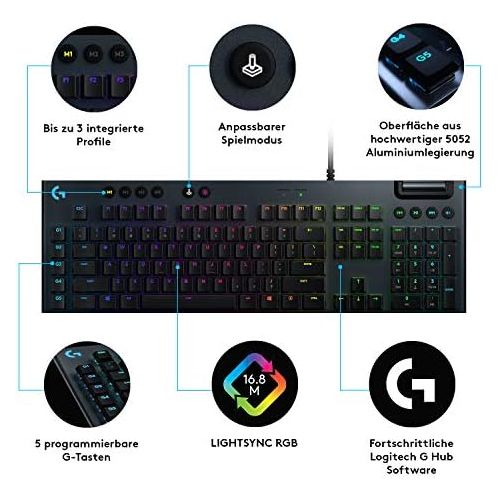  [아마존베스트]Logitech G815 LIGHTSYNC RGB mechanical gaming keyboard (with flat tactile GL key switch, 5 programmable G keys, USB loop-through, special multimedia controls)