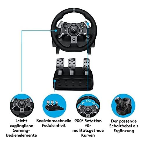  [아마존베스트]Logitech G920 Driving Force Gaming racing steering wheel, twin-engine Force Feedback, 900 ° steering range, leather steering wheel, adjustable stainless steel floor pedals, Xbox On