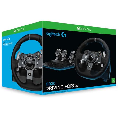  [아마존베스트]Logitech G920 Driving Force Gaming racing steering wheel, twin-engine Force Feedback, 900 ° steering range, leather steering wheel, adjustable stainless steel floor pedals, Xbox On