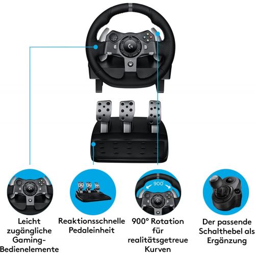  [아마존베스트]Logitech G920 Driving Force Gaming racing steering wheel, twin-engine Force Feedback, 900 ° steering range, leather steering wheel, adjustable stainless steel floor pedals, Xbox On