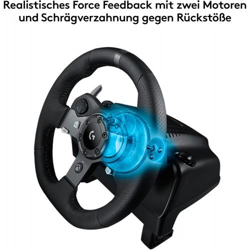  [아마존베스트]Logitech G920 Driving Force Gaming racing steering wheel, twin-engine Force Feedback, 900 ° steering range, leather steering wheel, adjustable stainless steel floor pedals, Xbox On
