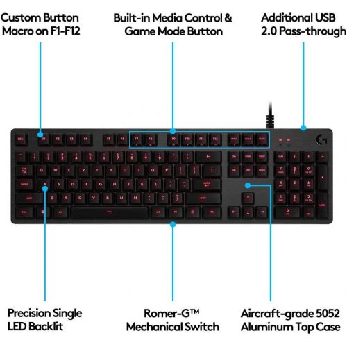 로지텍 Logitech G413 Backlit Mechanical Gaming Keyboard with USB Passthrough  Carbon