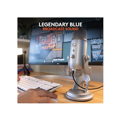  Logitech for Creators Blue Yeti USB Microphone for Gaming, Streaming, Podcasting, Twitch, YouTube, Discord, Recording for PC and Mac, 4 Polar Patterns, Studio Quality Sound, Plug & Play-Silver