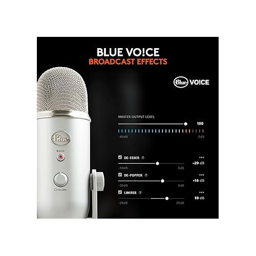  Logitech for Creators Blue Yeti USB Microphone for Gaming, Streaming, Podcasting, Twitch, YouTube, Discord, Recording for PC and Mac, 4 Polar Patterns, Studio Quality Sound, Plug & Play-Silver