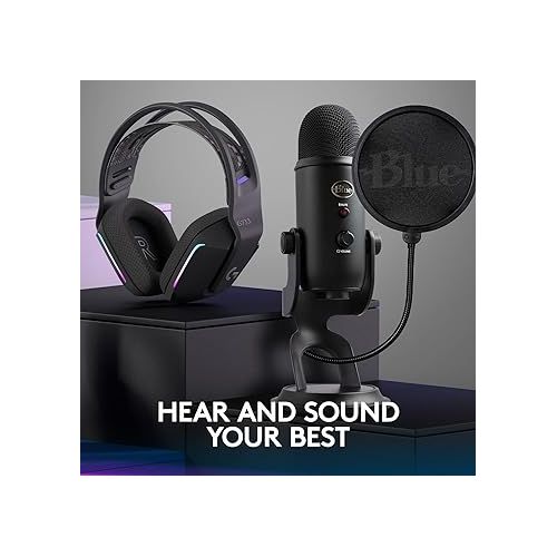  Blue Yeti Game Streaming Kit with Yeti USB Gaming, Podcast Mic, Pop Filter, PC/Mac/PS5 + G733 Lightspeed Wireless Gaming Headset with Suspension Headband, Lightsync RGB, and PRO-G audio - Blackout