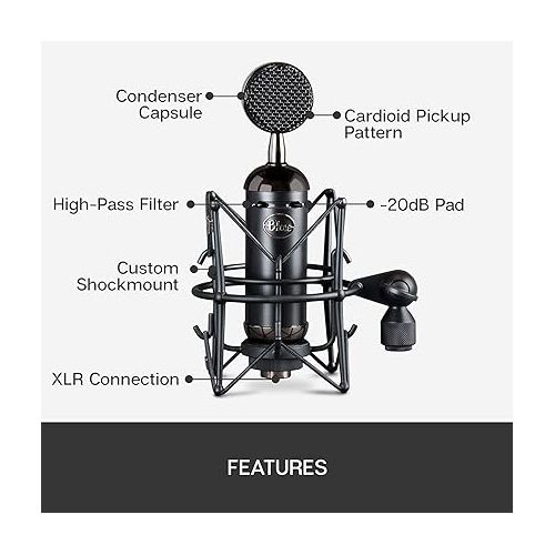  Blue Microphone Blackout Spark SL XLR Condenser Microphone Recording, Streaming, Podcasting, Gaming, Large-Diaphragm Cardioid Capsule, Shockmount and Protective Case