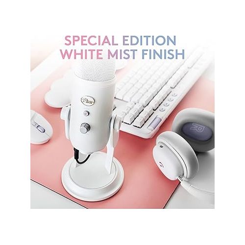  Logitech for Creators Blue Yeti Premium USB Gaming Microphone for Streaming, PC, Podcast, Computer, Customizable LIGHTSYNC RGB, Bluetooth, 3.5 MM Comp - White Mist